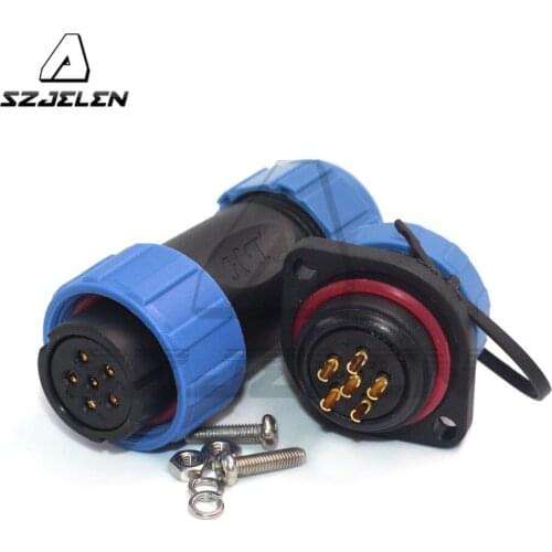 SP21 6 pin plug socket LED waterproof power cable connector IP67power cable panel mount 15A