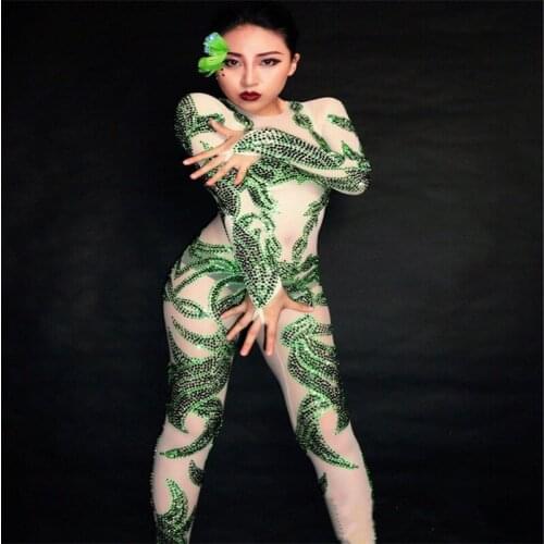 D70 Party ballroom dance bodysuit singer perform jumpsuit green outfits female dress clothes disco wears costumes stage disco dj
