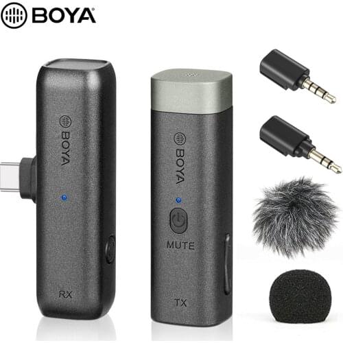 BOYA BY-WM3U Mini 2.4G Wireless Microphone System Lapel Micphone with 3.5mm TRS/TRRS Adapter Type-C Adapter for Live Streaming