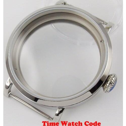 46mm Parnis Mens Watch Case fit 6498 6497 hand-winding movement C34 polished bezel 316L stainless steel