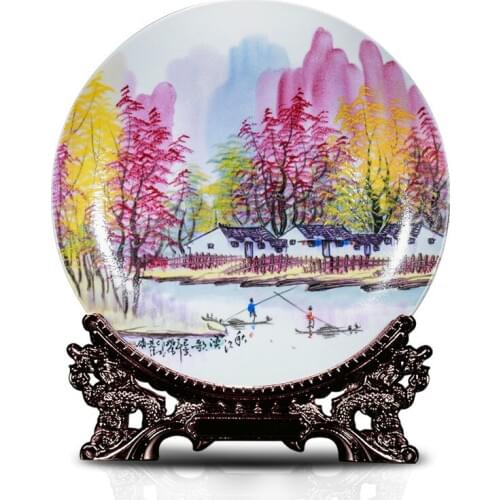 New Chinese Style Pearl Colour Hand Painted Porcelain Decoration Plate