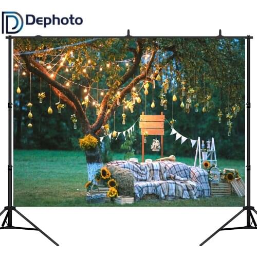 DePhoto Light bulb Tree Sunflower Haystack Photography Backdrops Outdoor Wedding Scenery Photo Background For Photo Studio