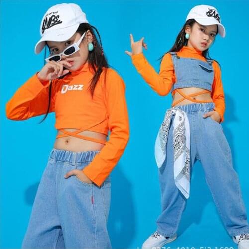 Kids Carnival Cool Hip Hop Dancing Clothing Crop Sweatshirt Cargo Jeans Pants for Girls Jazz Dance Costume Clothes Stage Wear