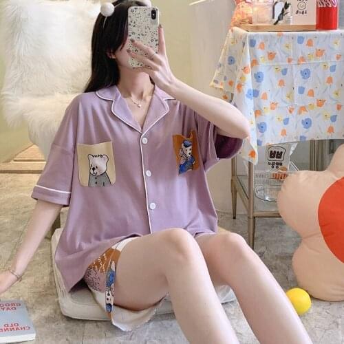 2021 Japan Kawaii Girls Summer Pyjamas Home Suit Cartoon Cute Bear Print Sleepwear Sweet Girl Half Sleeve Shorts Pajamas Sets