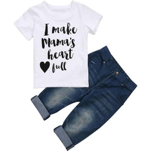 Newborn Baby Boy Clothes Set Letter T shirt+Denim Pants Summer Outfits Infant Girls Tracksuit 2pcs Clothing For Babies