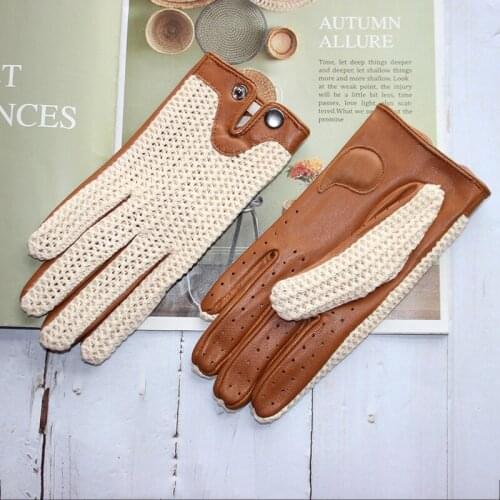 Goatskin Touch Screen Leather Gloves Womens Motorcycle Riding Unlined Four Seasons Thin Car Driving Full Finger Driver