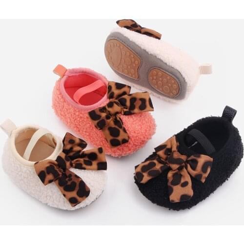 Leopard Bowknot Toddler Girl Crib Shoes Newborn Baby Girls First Walkers Infant Shoes Soft Sole Princess Casual Shoes