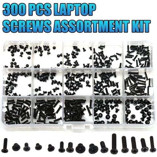 300pcs Laptop C-omputer Screw Kit Set for R-epairing Flat Round Cap Head Screws Bolts and Nuts Assortment Kit with Storage Box