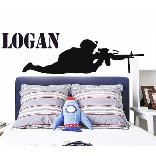 Marines Shot Wall Sticker Custom Boys Name Decal Army Soldier Stickers Kids Bedroom Decor Personalized Babys Room Decoration