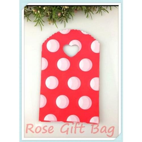 Wholsale 100pcs/lot White Dots Red Plastic Bags 13x21cm Jewelry Boutique Gifts Packaging Bag Cute Plastic Gift Bag Shopping Bags