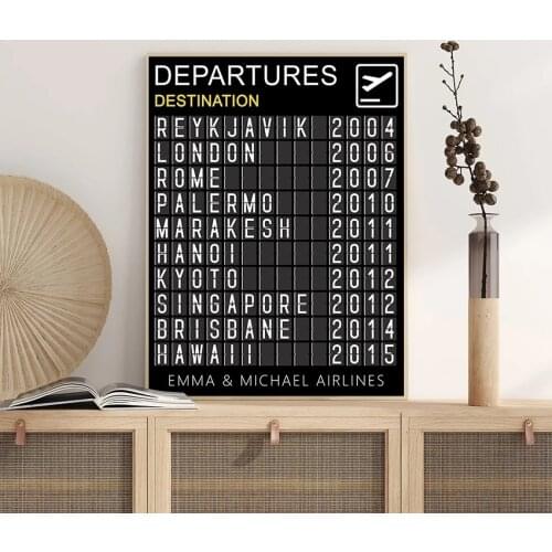 Personalised Custom Travel Poster Privater Design Airport Departure Board Print Canvas Painting Wall Art Decor Study Room Gift