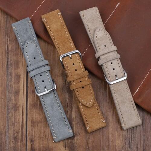 Genuine Suede Leather Watchband 18mm 20mm 22mm 24mm Vintage Handmade Stitching Strap for Men Women Watch Replacement