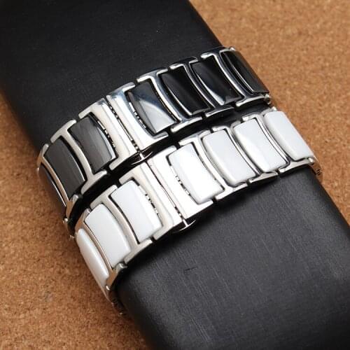 Women Men White Black Ceramic With Stainless steel Wristwatch Band Watch Strap Ceramic Bracelet 20mm 22mm Watchbands For Gear S2