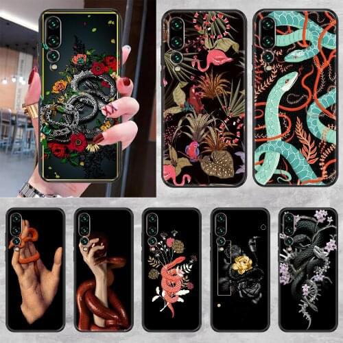 Hand Snake Flower Snake Painting Phone case For Huawei P Mate P10 P20 P30 P40 10 20 Smart Z Pro Lite 2019 black trend hoesjes