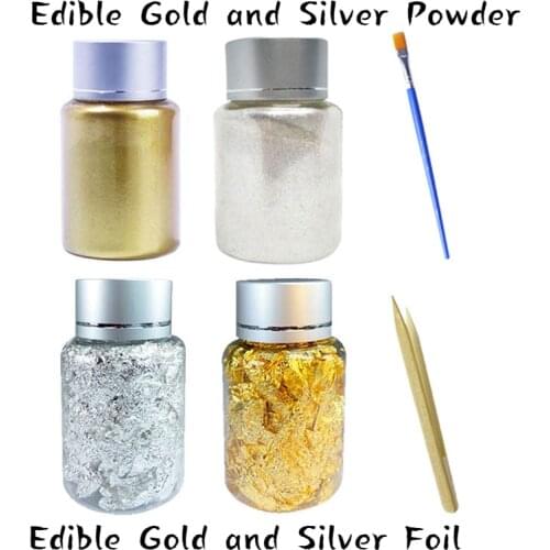 Edible Gold Powder Pearl Powder Baking Color Dust 24K Edible Gold Silver Leaf Flakes for Cake Food Decoration Gold Foil Flakes