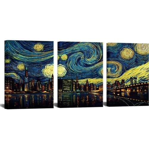Triptych New York City Diamond Painting Starry Night Over Brooklyn Bridge Manhattan Diamond Embroidery 3 Piece Modern A896