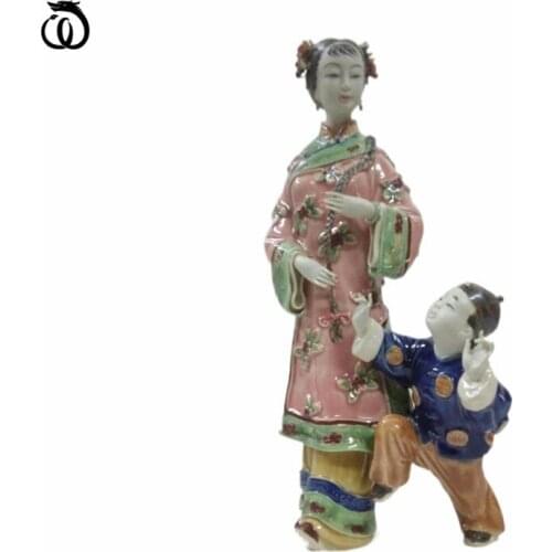 WU CHEN LONG Chinese Style Classical Beautiful Women Statue Lucky Star Lady Art Sculptures Ceramics Craft Home Decorations R6966