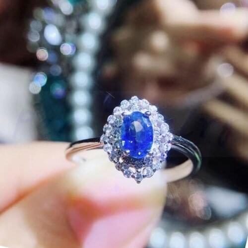 Per jewelry Natural authentic blue sapphire ring 0.6ct gemstone Free shipping 925 sterling silver Fine jewelry J9011816