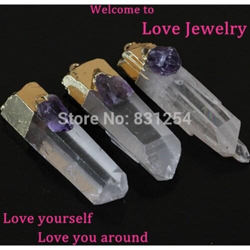 1pc Natural Gem Crystal Long Stone Pendant Charm White Small Statement Gold Color Color Quartz Druzy Stone Pendnt Women Jewelry