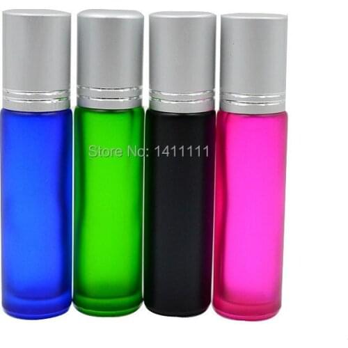 1200pcs/lot 10ml 1/3OZ Blue/Green/Pink/Black Mixed ROLL ON GLASS BOTTLE ESSENTIAL OIL Perfume BOTTLE Roller Ball BY DHL Free