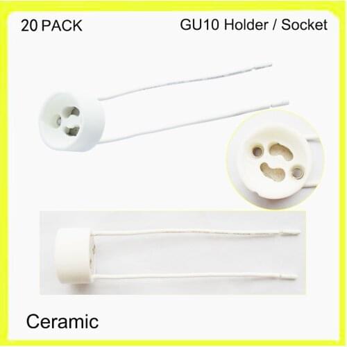 Free shipping 20 PACK ceramic gu10 holder socket base gu5.3 10cm wires light fixtures spotlight accessories