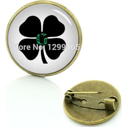 2017 Promotion Glass Round Brooch Pin New Elegant Design And Four Leaf Clover Brooches Retro Ethn Style Irish Badge C 1266