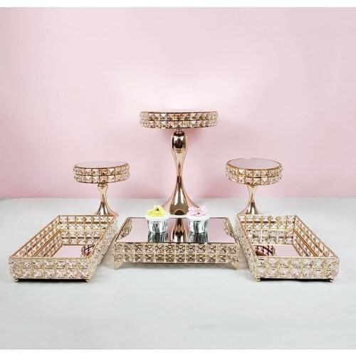 3pcs-6pcs Square Crystal Metal Cupcake decorations Dessert Pedestal Party Display cake tray