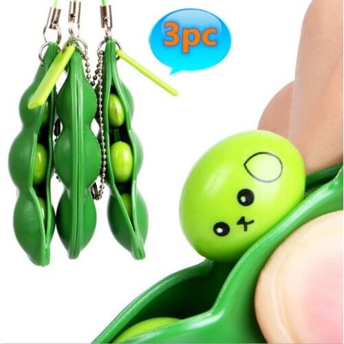 3pcs Kawaii Mini Keychain New Peanut Decompression Edamame Toys Squishy Squeeze Peas Beans Keychain Children Adult Toy Squishy