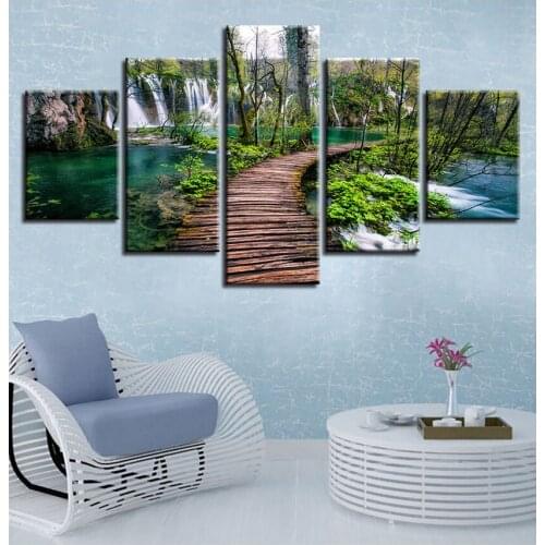 5Pcs Diamond Embroidery Waterfall Green Tree And Woods Bridge Natural Scenery diamond Painting Cross Stitch mosaic puzzle 5d