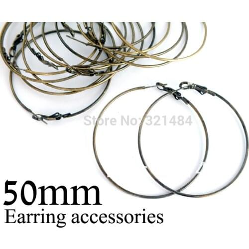 Bulk 500pc/lot antique brass bronze 50mm french circle hooks earring backs hoop earring findings for jewelry making supplies