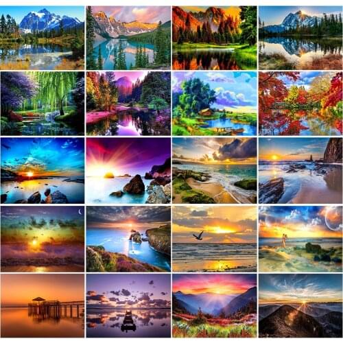 5D diamond painting sunset landscape DIY round water diamond embroidery beach mosaic pattern complete design home decoration