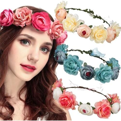 Bohemia Handmade Floral Headband Big Rose Flower Hairhead Accessories Women Girls Bridemaids Wreath Party Hair Ornaments Floral
