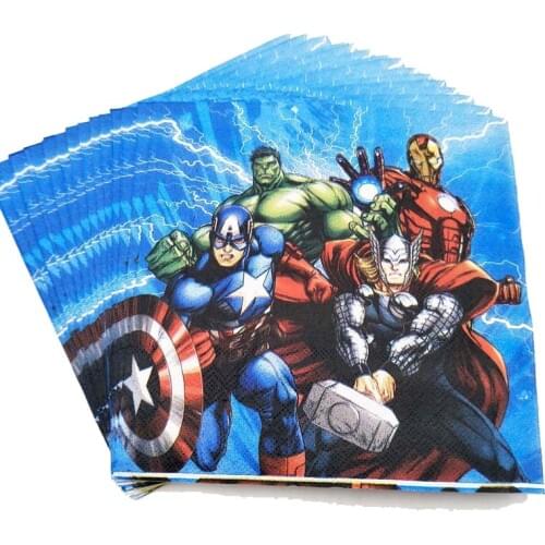 20pcs/set The Avengers Paper Napkin Cartoon Party For Kids Birthday Decoration Avengers Theme Party Supplies Disposable Napkins
