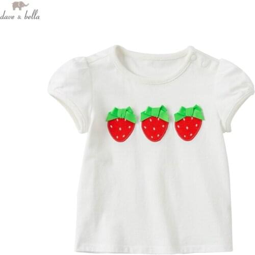 DB18081 dave bella summer baby girls cute bow cartoon T-shirt children tops girl kids fashion tees
