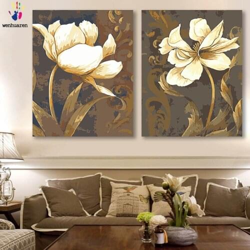 DIY colorings pictures by numbers with colors White lotus picture drawing painting by numbers framed Home decor Two pieces