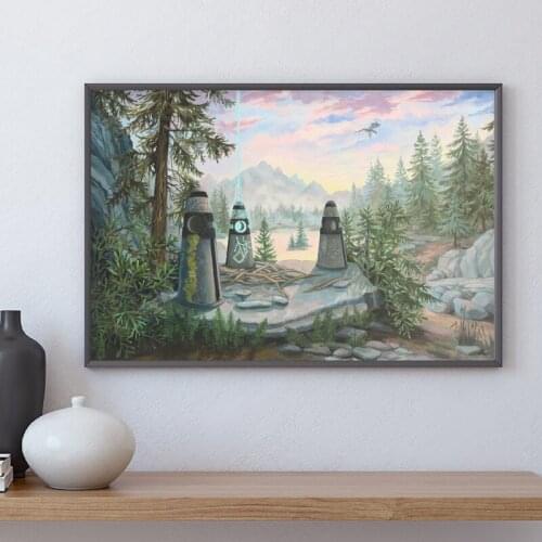 Gaming Skyrim Poster Video Game Wall Art Decorative Picture Mundus Stone Fantasy Art Canvas Painting Boys Game Room Decor