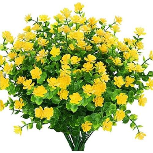 6pcs Artificial Flowers Plastic Eucalyptus Fake Artificial Flowers Outdoor for Garden Porch Window Kitchen Office Table