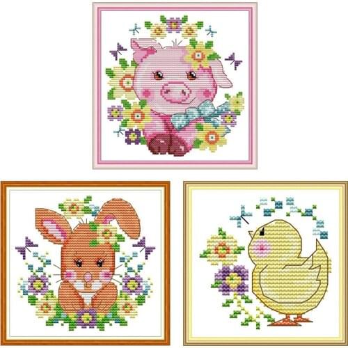 Joy Sunday Animal series of cross stitch Cartoon patterns Embroidery Kits 14CT fabric counted DIY needlework DMC threads crafts