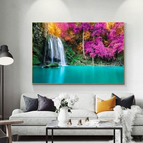 Canvas Painting Posters Landscape Natural Waterfall Wall Art Scenery Pictures Waterfall Modular for Living Room Home Decor
