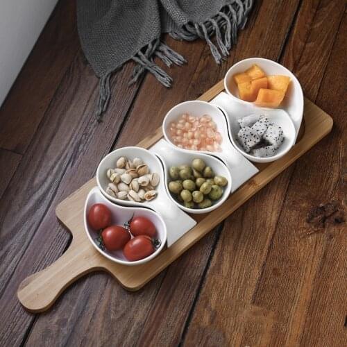 Ceramic plate fruit salad bowl wooden tray Japanese tableware kitchen cooking tools home baking dish sauce