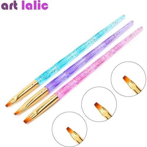 3Pcs/Set Nail Brush UV Gel Powder Dust Cuticle Acrylic Painting Pink Blue Handle Flat Pen Manicure Nail Art Tools