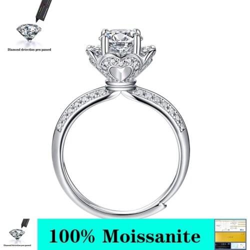 Moissanite Diamond Ring 925 Silver Engagement Ring Classic Round Womens Wedding Gift Size 1.0 Carat 6.5mm