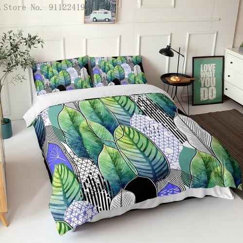 3D Green Leaves Print Duvet Cover Set Green Plants Bushes Bedding Set Double Full Queen King Size Bedclothes Adult Kids 2/3pcs