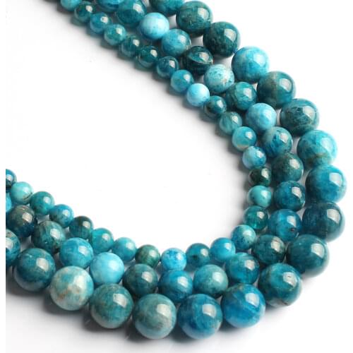 Natural A+ Blue Apatite Round Loose Smooth Beads for Jewelry Making Pick Size 6/8/10MM 15 Inches DIY Bracelet Necklace Jewellery