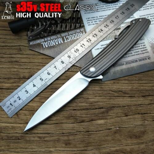 LCM66 Damascus Folding knife Handmade forged knife hunting knife S35v steel with Portable knife Tools Sharp Outdoor tool