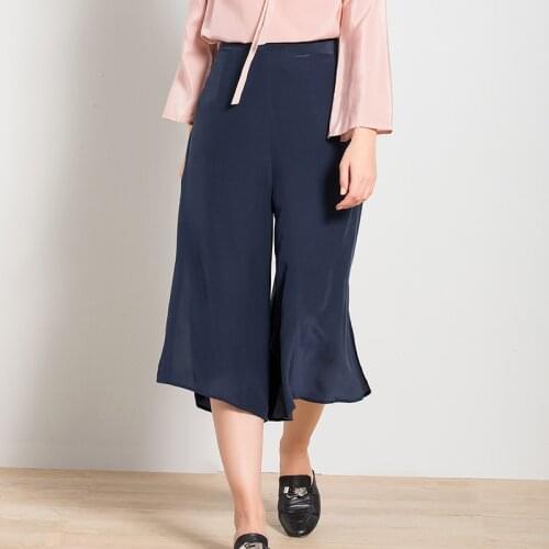 Summer Real Silk Calf-Length Pant 100% Mulberry Silk Women Wide Leg Pant FREE SHIPPING