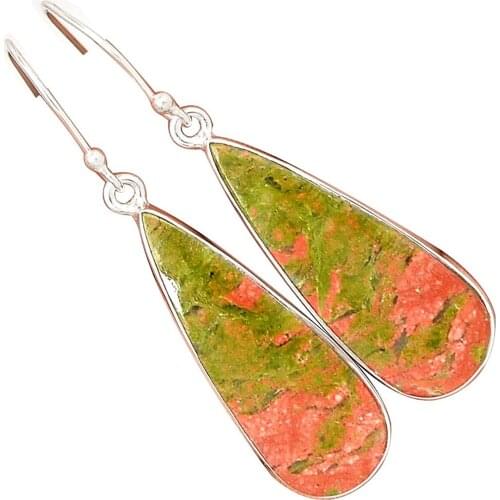 Lovegem Genuine UNAKITE EARRING 925 Sterling Silver,49 mm, AE1536