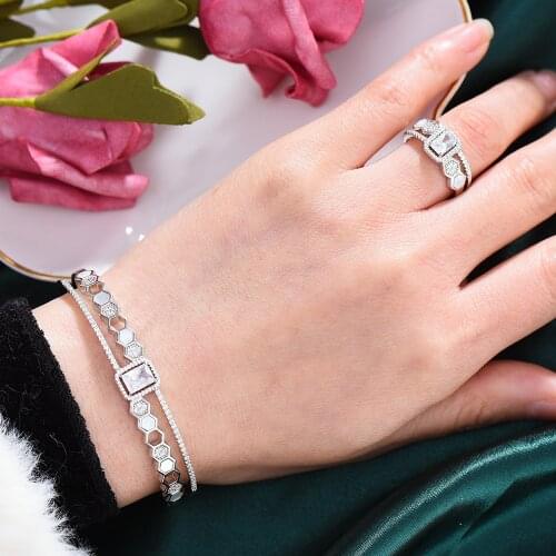 Missvikki Geometric stitching Sparkling Bangle Ring Jewelry Set For Women Girl Gift High Quality Cubic Zirconia Accessories