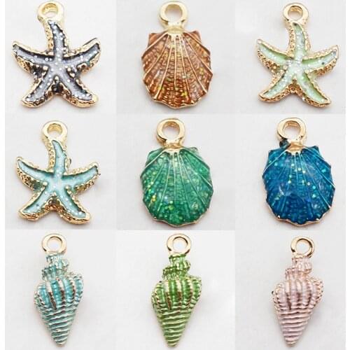 Fashion Drop Oil Alloy Enamel Charms For Jewelry Making Handmade Pendant Necklace Starfish Shell Beads DIY Accessories