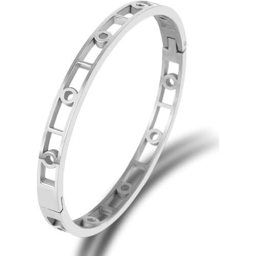 Fashion Classical 2021 New Design Hollow Round Circle Bracelets & Bangles Titanium Steel Bangle Gold Jewelry For Women Bijoux